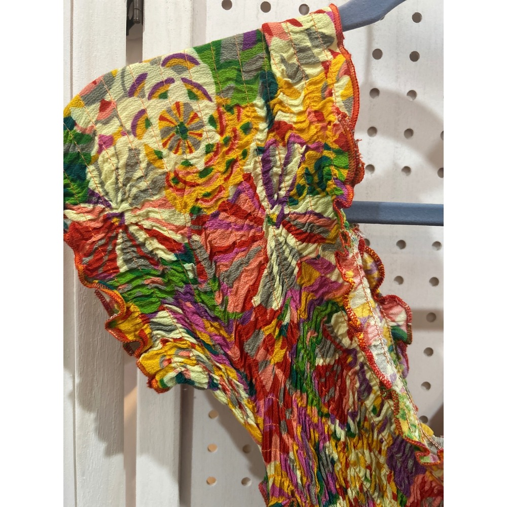 Luna‎ Llena Smocked Floral Maxi Dress Off Shoulder Ruffle V Neck Bohemian M - Picture 4 of 8